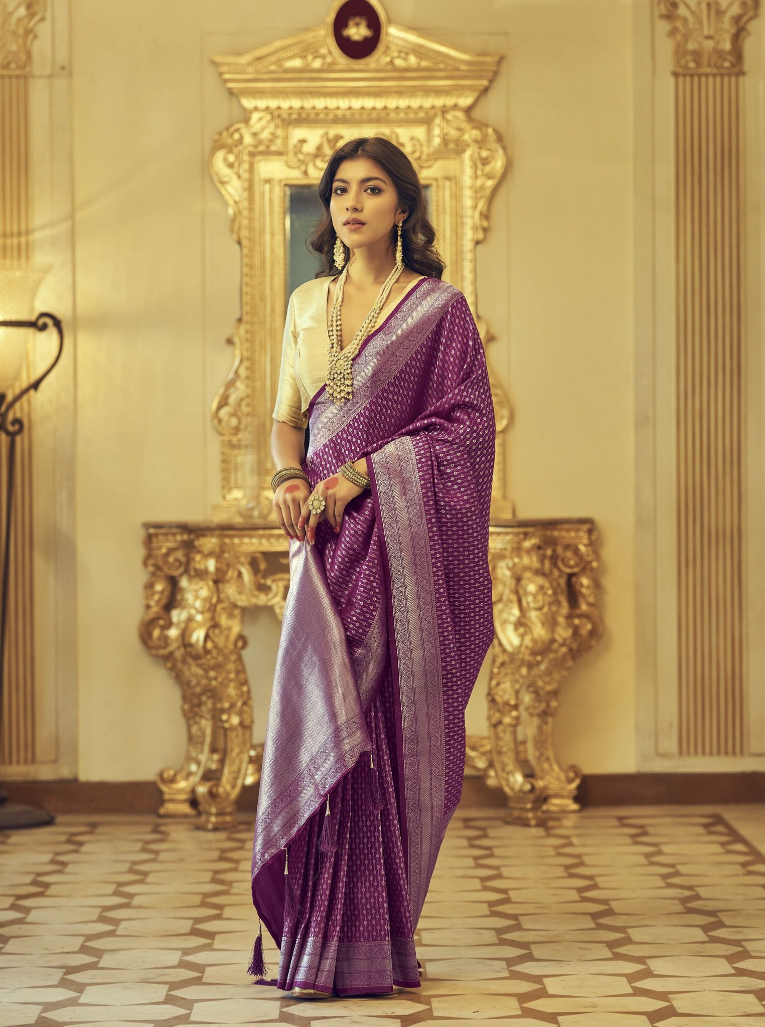 Purple Soft Kanjeevaram Silk Woven Designer Saree For Women