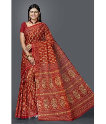 SHANVIKA Cotton Printed Saree Without Blouse Piece ( Red )