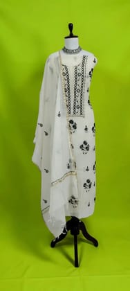 Lucknow Chikankari Hand-Embroidered Mul Cotton Dress Material