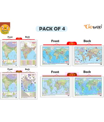 Set of 4 | 22 IN 1 INDIA POLITICAL AND PHYSICAL MAP IN ENGLISH, 2 IN 1 INDIA POLITICAL AND PHYSICAL MAP IN HINDI, 2 IN 1 WORLD POLITICAL AND PHYSICAL MAP IN ENGLISH and 2 IN 1 WORLD POLITICAL AND PHYSICAL MAP IN HINDI