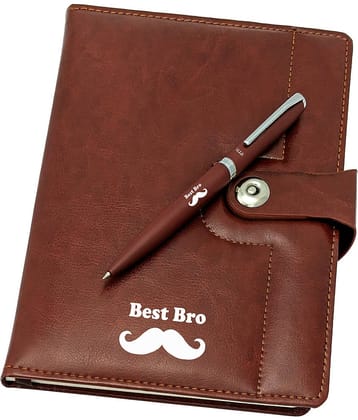 UJJi Bst Bro Printed Brown/Coffee Color Metal Pen & Notebook Set