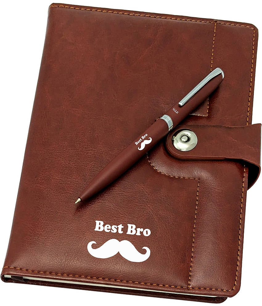 UJJi Bst Bro Printed Brown/Coffee Color Metal Pen & Notebook Set