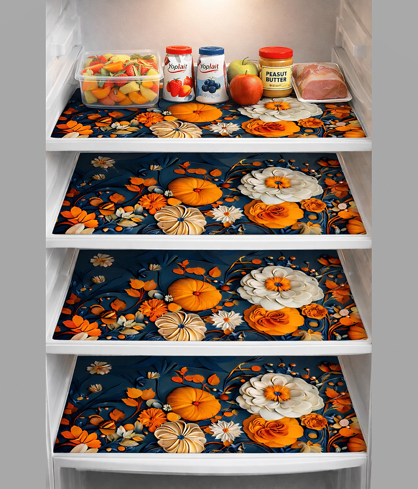 CreadCraft PVC Floral Fridge Mats ( 30 44 ) Pack of 4 - Gray