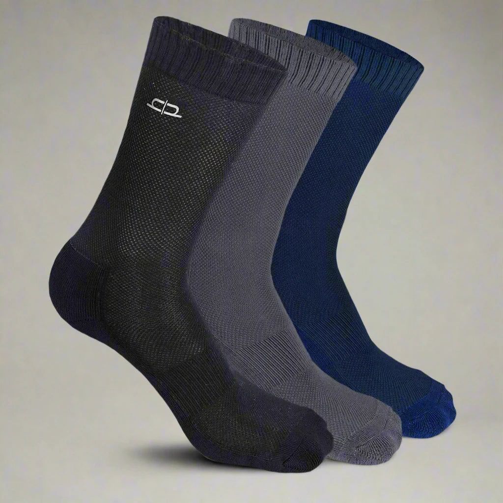 Bamboo Men Crew Socks (Solids) - 3 Pairs-Black | Grey | Navy Blue