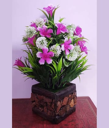 BAARIG - Purple Iris Artificial Flowers With Pot ( Pack of 1 )