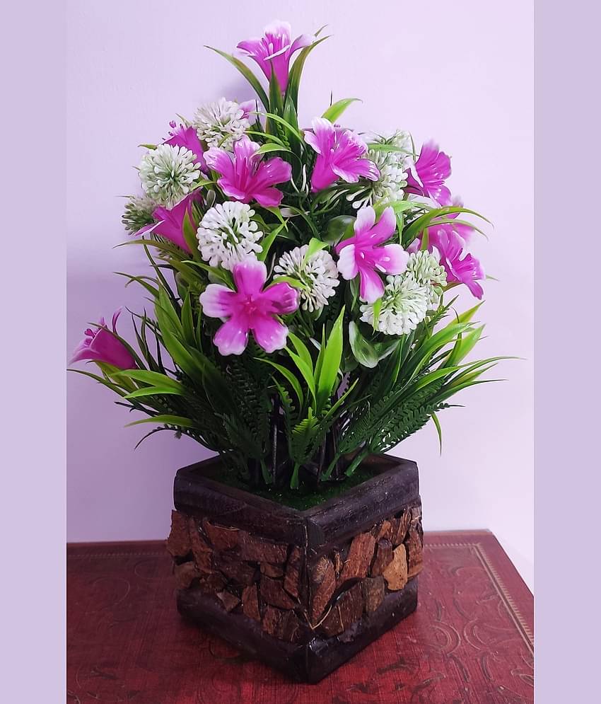 BAARIG - Purple Iris Artificial Flowers With Pot ( Pack of 1 )