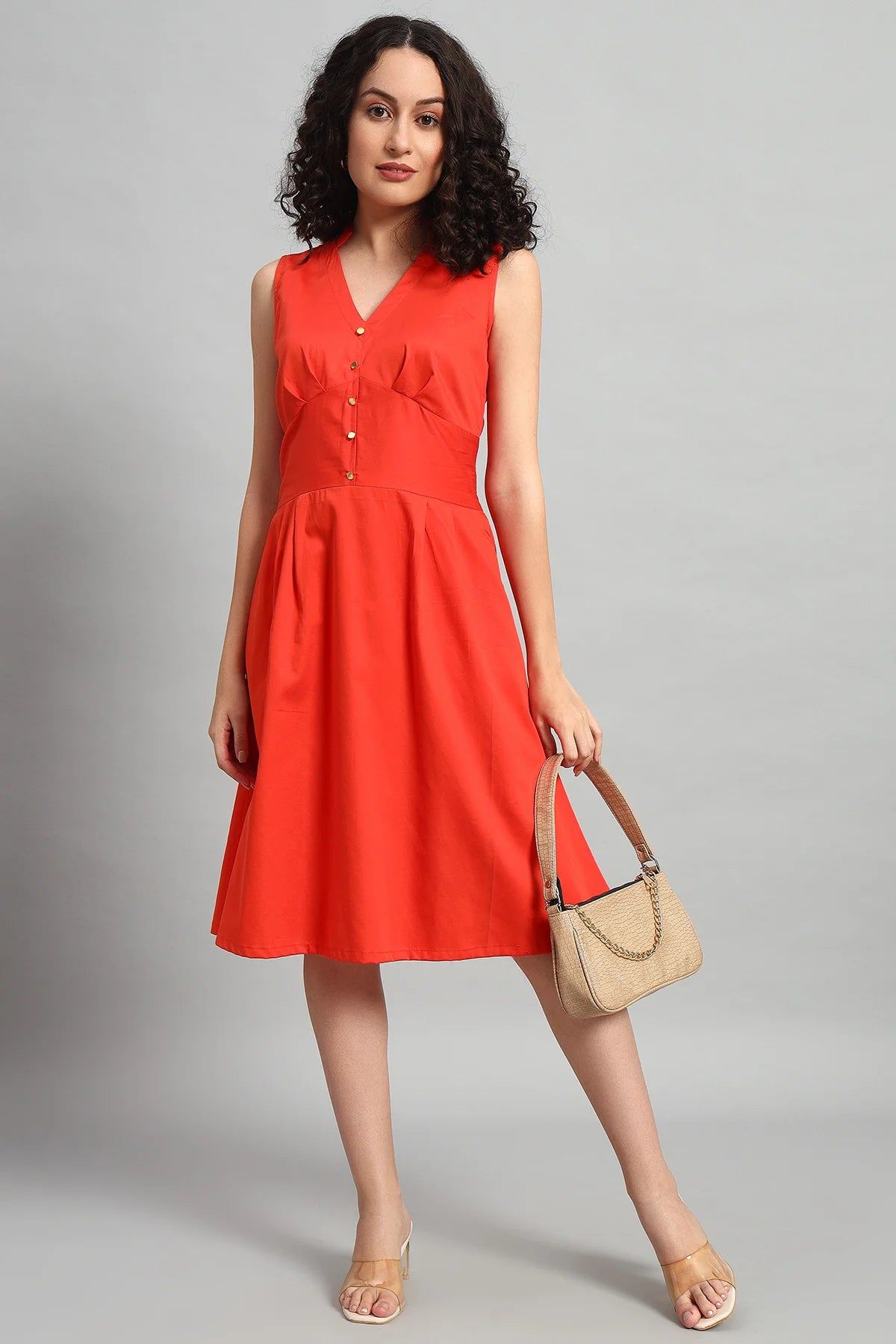 Panelled Perfection Dress, Tangerine-XS
