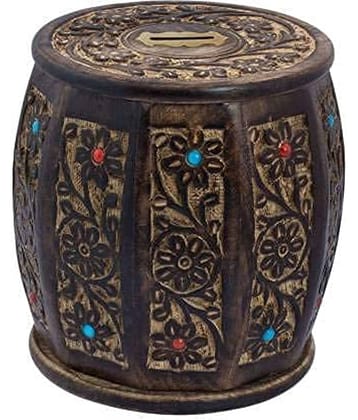 SWH - Wood Brown Piggy Bank ( Pack of 1 )