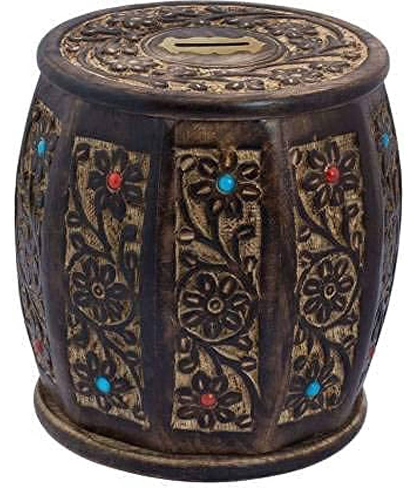 SWH - Wood Brown Piggy Bank ( Pack of 1 )