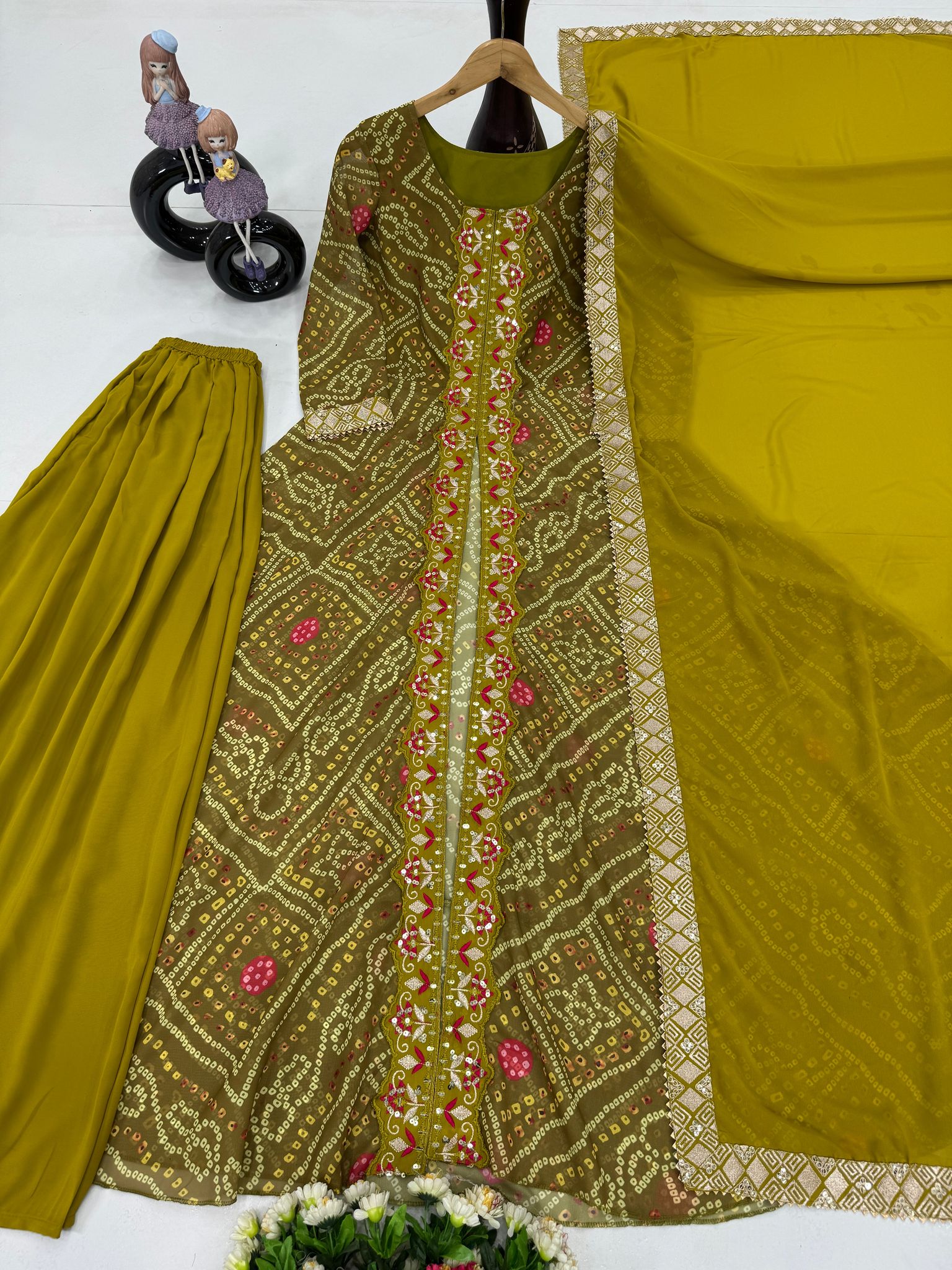 Designer Party Wear Fancy Cut Top With Plazzo Suit Set