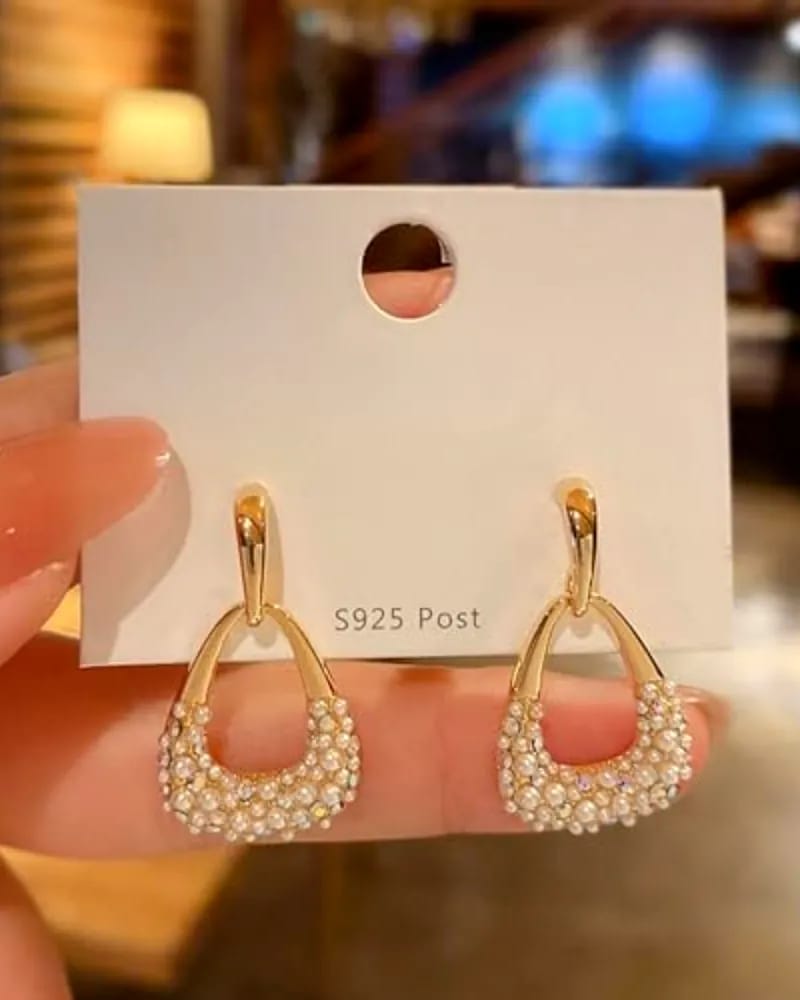 Women Gold-Plated Pearl-Studded Drop Earrings - Elegant Fashion Jewelry  by Print Magical Gifts