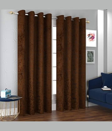 Kraftiq Homes Abstract Blackout Eyelet Curtain 7 ft ( Pack of 2 ) - Brown