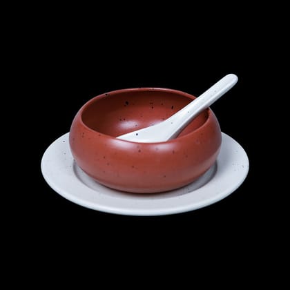 Fujitake Soup Set - Red Clay & Linen Dot