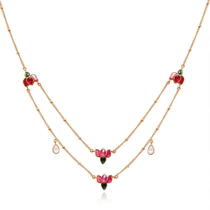 92.5 Sterling Silver Lotus Two layer Necklace-Necklace