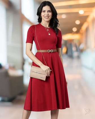Solid Cotton Knitted Dress - Burgundy-S / La Burgundy
