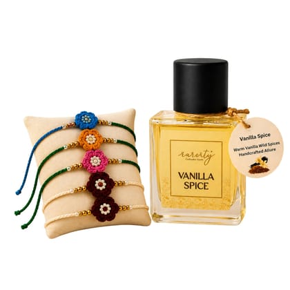 Rareity Vanilla Spice Perfume | Warm, Spicy & Cozy Fragrance | Sweet Vanilla with Hints of Cinnamon | Handmade 2 Rakhi Gift Combo | Premium Raksha Bandhan Gift Set for Brother & Sister | Long Lasting Perfume | Ready-to-Gift Box