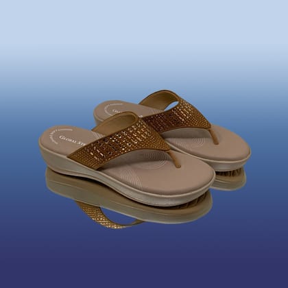 Golden Tan Rhinestone Flip-Flops-TAN / 36