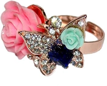 Real Luxury Fashionable Awesome Rose Decorate with American Diamonds Super Antique Look (Bouquet Ring) Rose Gold