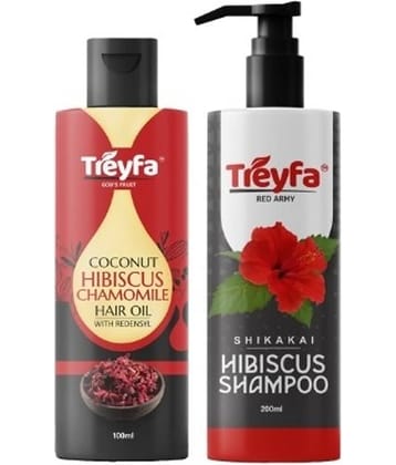 Treyfa Hibiscus Hair Oil & Shampoo Combo (100ml x 2) for Hair Growth & Hair Fall Control, Paraffin Free, Sulphate Free, Herbal Formula Deep Cleansing, Conditioning & Hair Nourishment, Suitable for Women & Men, Daily Use Hair Care Combo