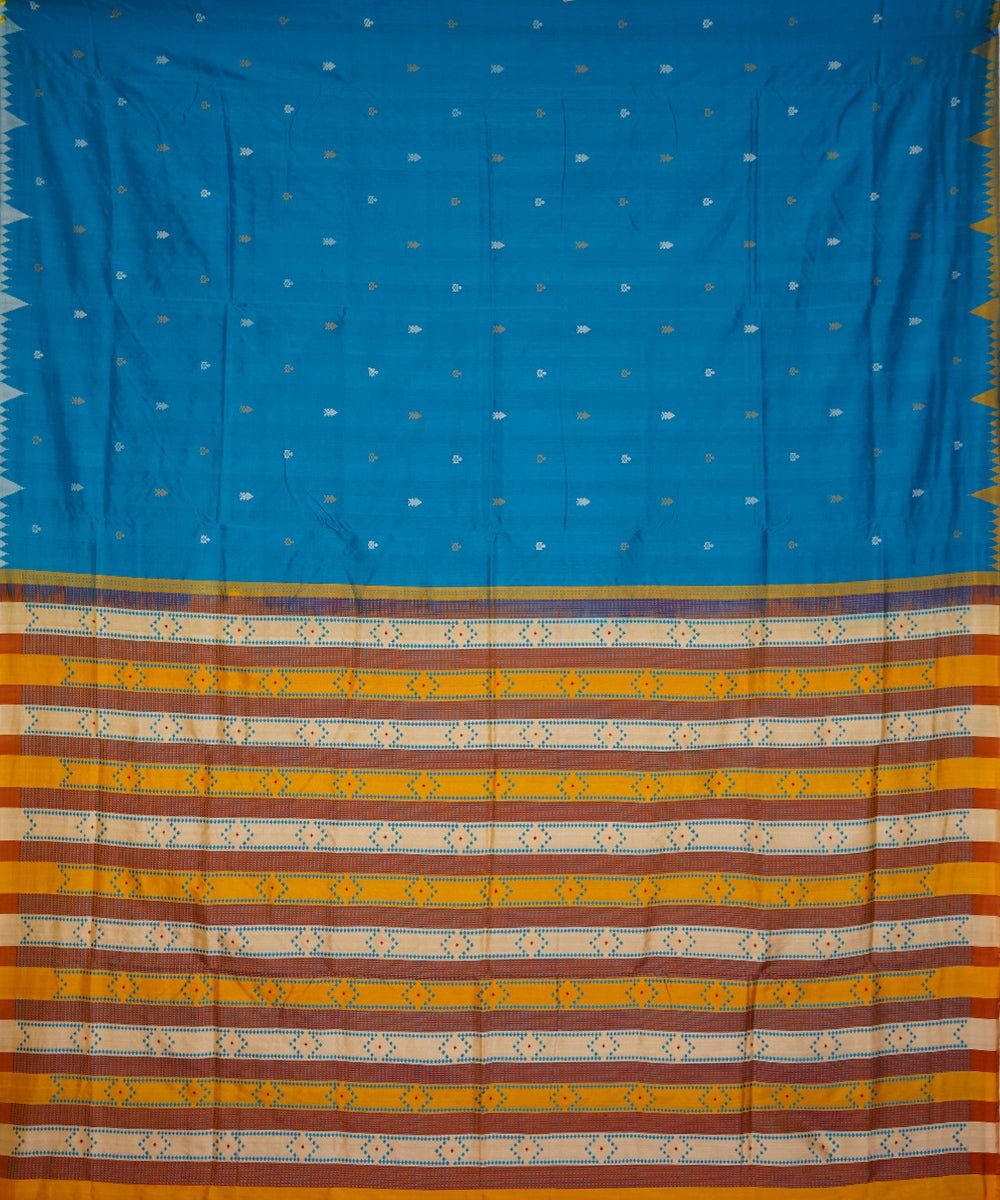 Sky blue yellow silk handloom sambalpuri saree