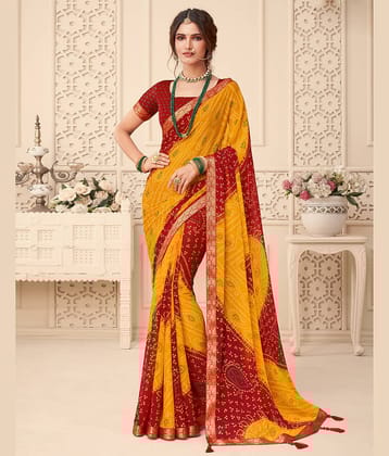 Satrani Chiffon Printed Saree With Unstitched Blouse Piece ( Pink )