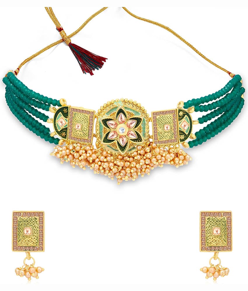 Sukkhi Alloy Green Traditional Necklaces Set Choker