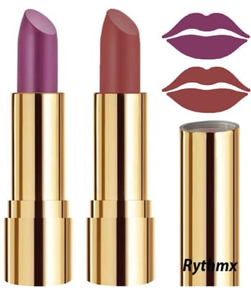 Rythmx Purple,Nude Matte Creme Lipstick Long Stay on Lips Multi Pack of 2 8 g