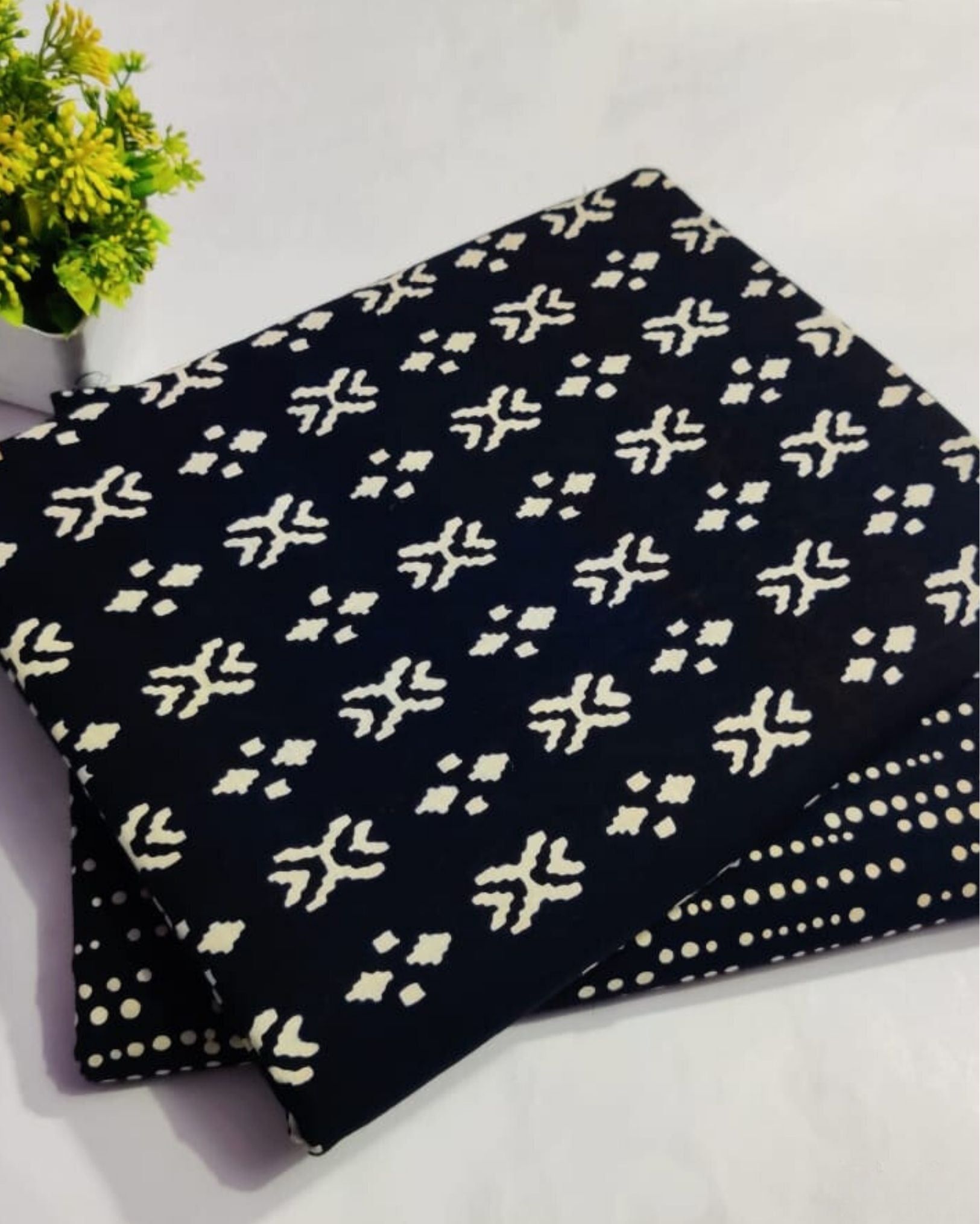 Chaap Raven Black Pure Cotton Blockprinted Suit (Top & Bottom)