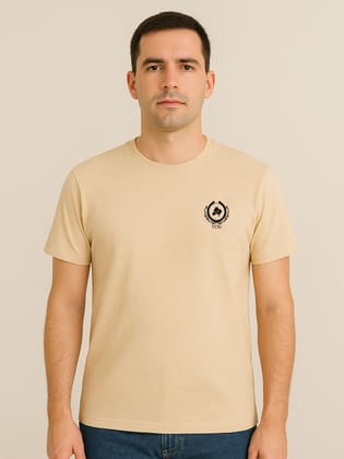 Cotton Beige Plain Round neck T-Shirt