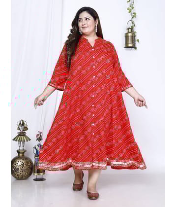 Swasti Cotton Blend Printed Flared Women's Kurti - Red ( Pack of 1 )