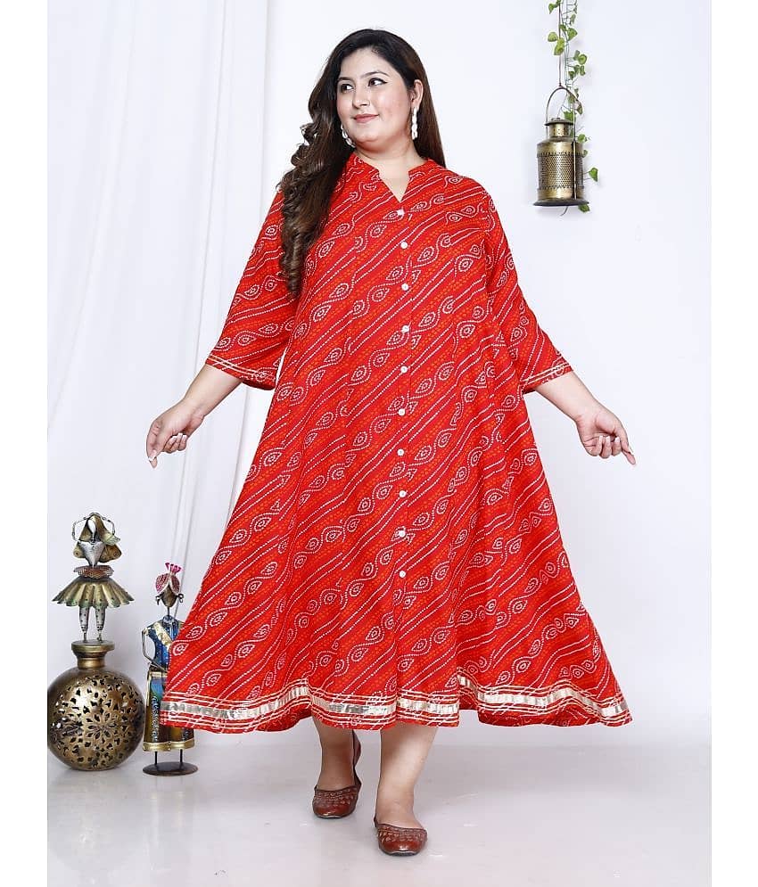 Swasti Cotton Blend Printed Flared Women's Kurti - Red ( Pack of 1 )