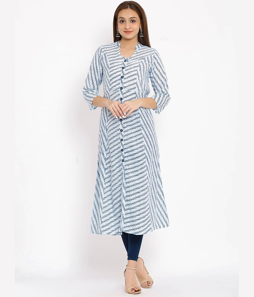 FabbibaPrints - Blue Cotton Blend Women's Front Slit Kurti ( Pack of 1 )