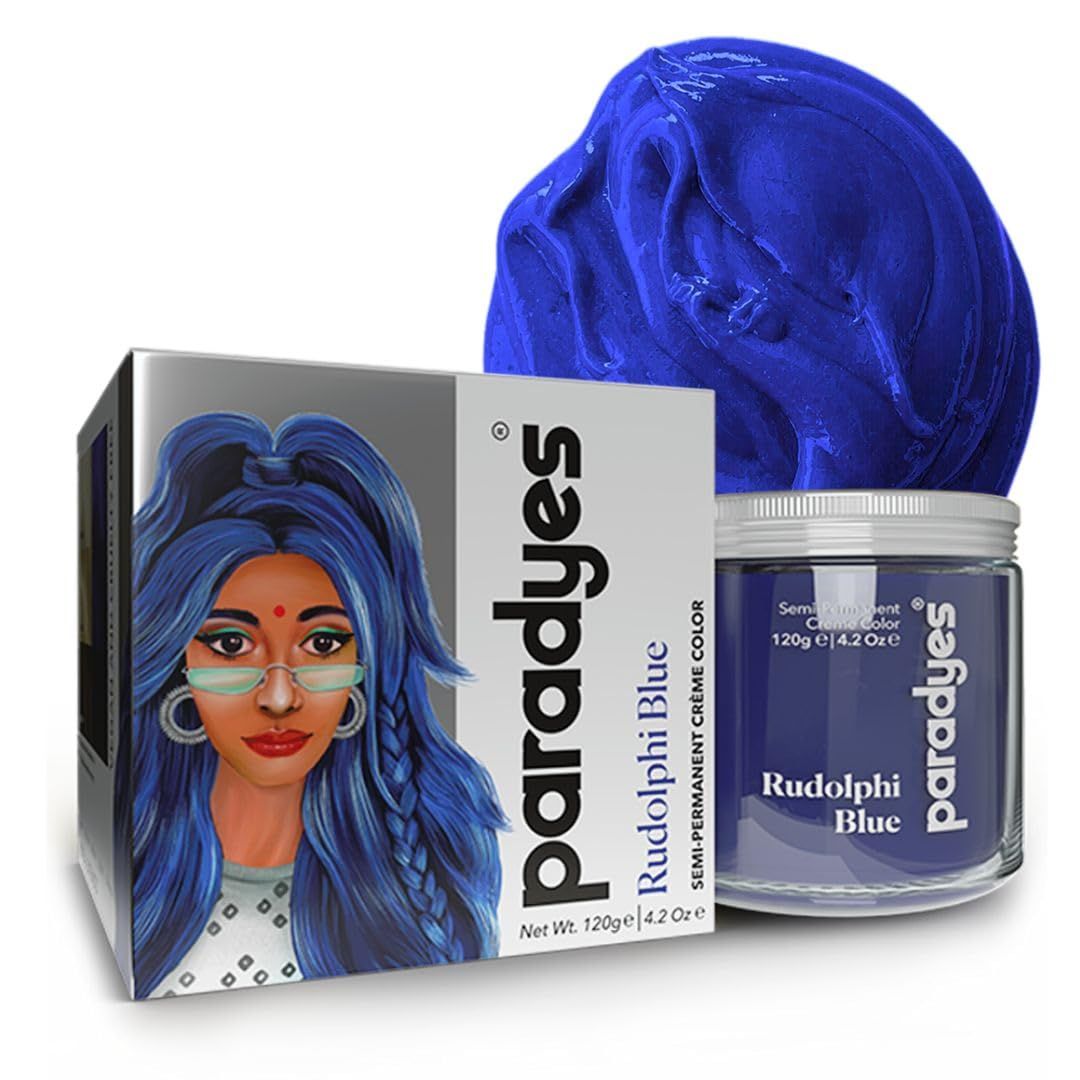 Paradyes Semi-Permanent Rudolphi Blue Hair Colour | Conditioner-Based DIY Colour | For Colour Refresh | Best on Pre-Lightened Hair | 120g Paradyes Semi-Permanent Rudolphi Blue Hair Colour | Conditioner-Based DIY Colour | For Colour Refresh | Best on Pre-