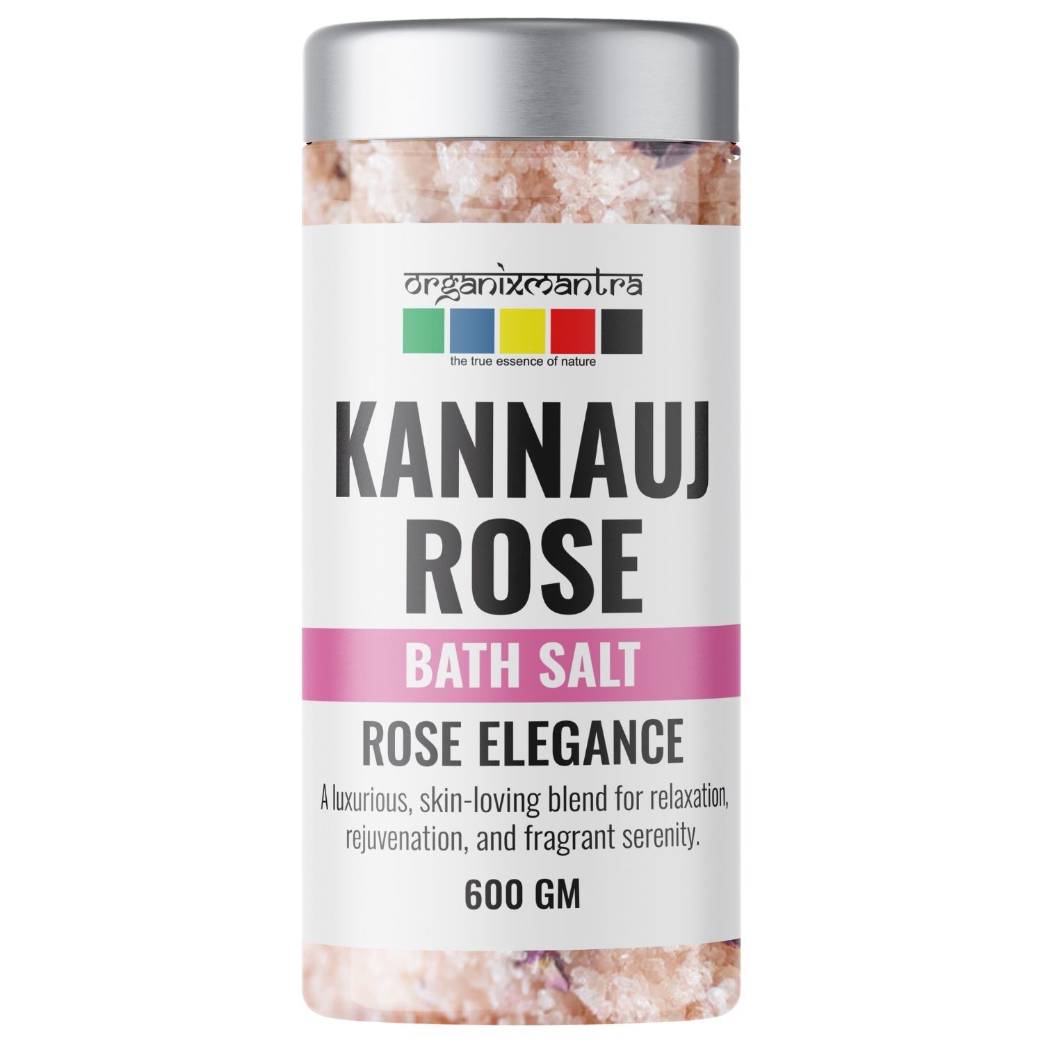 Organix Mantra Kannauj Rose Serenity Bath Salt - Soothing Epsom Blend with Natural Rose Petals and Rose Oil for Relaxing Spa Experience| Hydrating Skin Soak - 600G