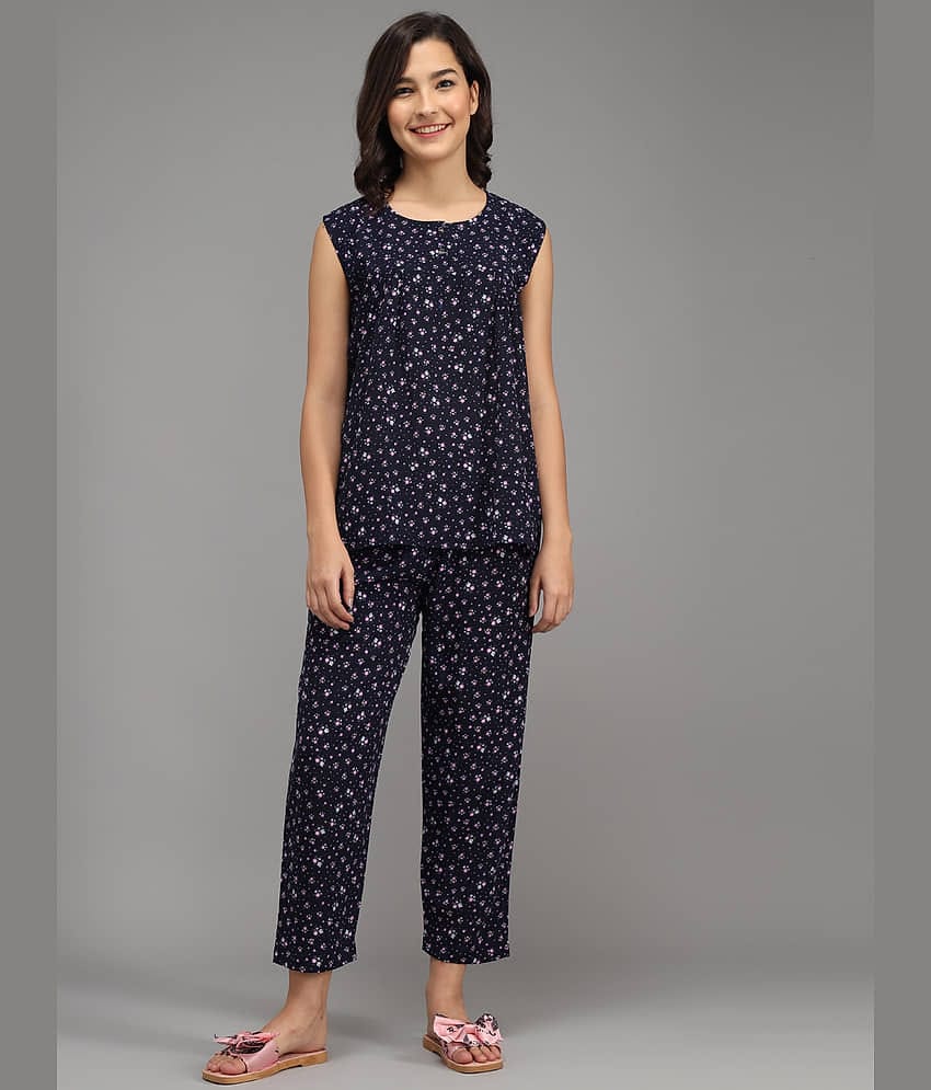 Rudrakriti - Blue Rayon Women's Nightwear Nightsuit Sets ( Pack of 1 )
