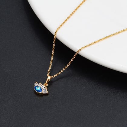 Turkish Evil Eye Blue Enamel Necklace Pendant Chain-Blue