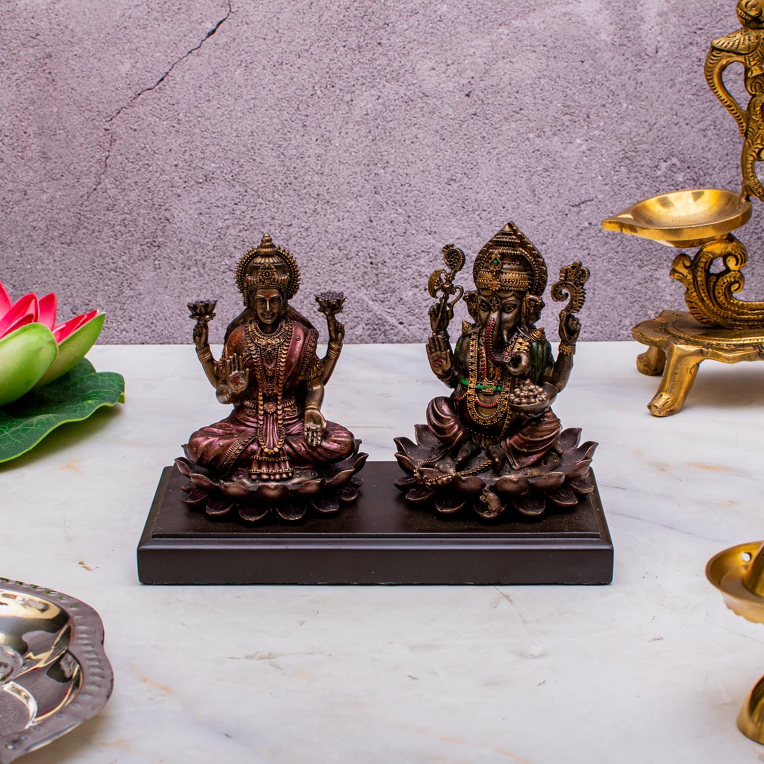 Craftlayout Laxmi Ganesha Idol Sitting On Lotus 4.5 Inch