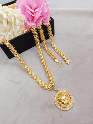 Luxurious Men's Gold Plated Lion Pendant With Chain-Free Size