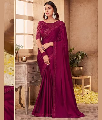 Satrani Georgette Solid Saree With Unstitched Blouse Piece ( Maroon )