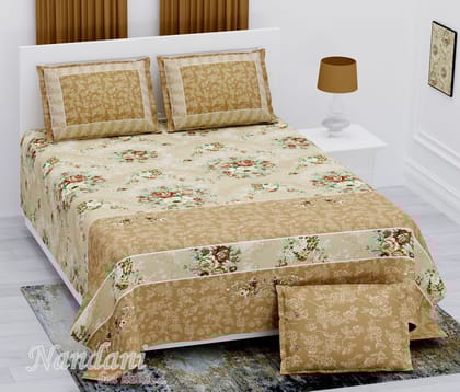 100% Pure Cotton Sanganeri Jaipuri Printed Double Bedsheet With 2 Pillow Covers-Nandi