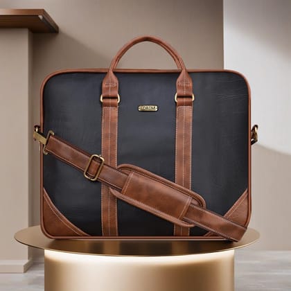 LOREM Brown & Black Color Faux Leather 10L Laptop Messenger Bag For Men & Women BG44 LOREM Brown & Black Color Faux Leather 10L Laptop Messenger Bag For Men & Women BG44
