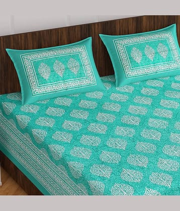 ABHACLOTHO Cotton 1 Double Bedsheet with 2 Pillow Covers ( Green )