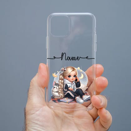 Personalized Cute Girl Transparent Silicon Case Customised with Name for Oppo, Vivo, Redmi, Realme, Poco, Mi, OnePlus, Samsung, iPhone, and More - design 56