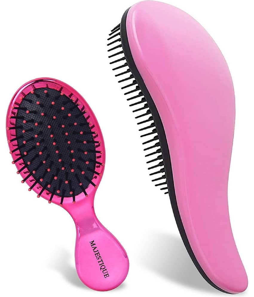 Majestique Mini Travel Hair Brush Set Small Detangling brush Wet & Dry Brush - 2 Pcs Color May Vary