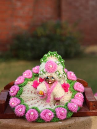 Gulabo Pink Wool Laddu Gopal Poshak 4 Pc Set-0 No. / Rose Pink