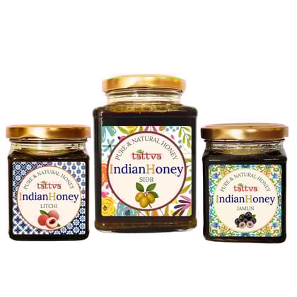 IndianHoney sidr, jamun, & litchi Triple Combo Pack (500gm + 2x230gm)
