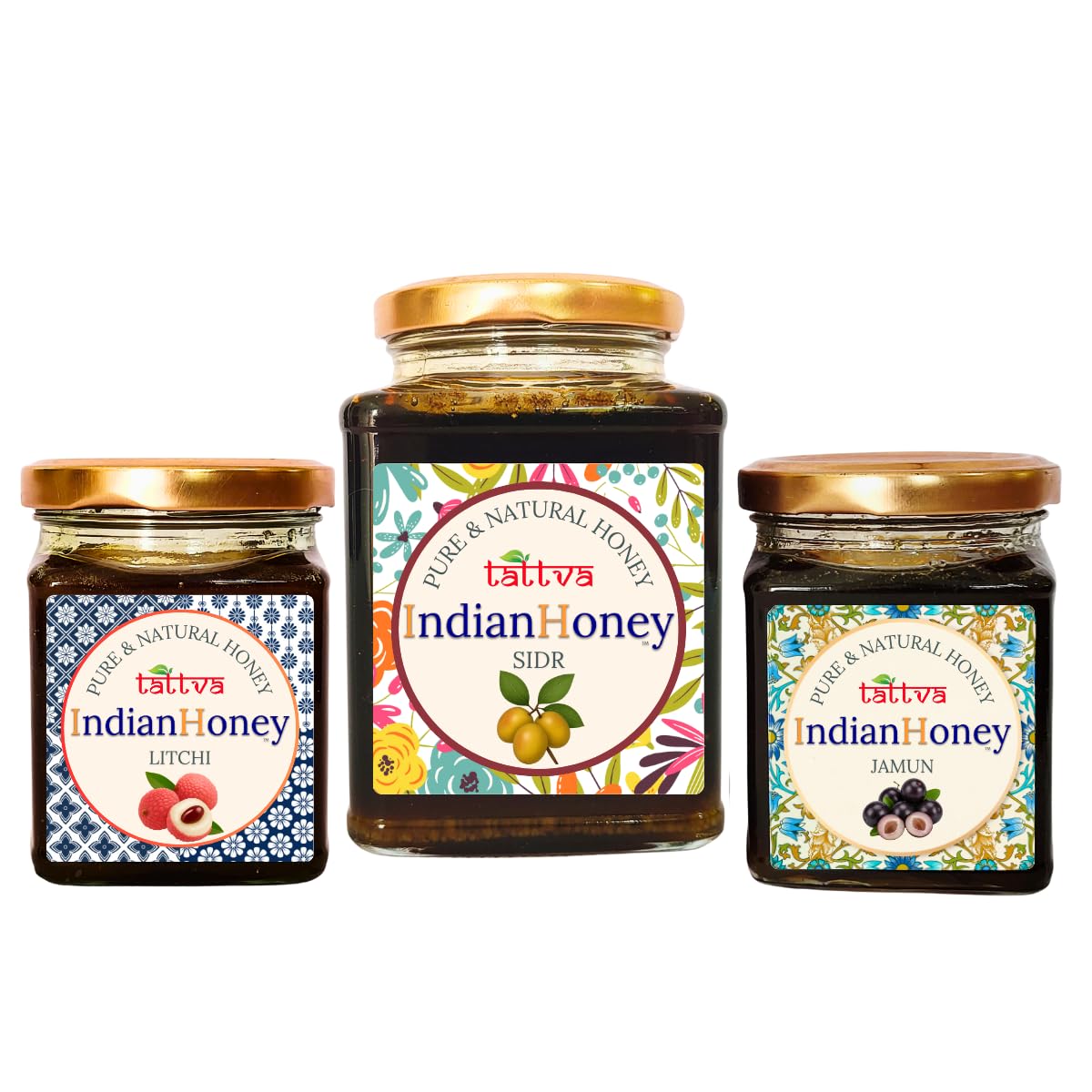 IndianHoney sidr, jamun, & litchi Triple Combo Pack (500gm + 2x230gm)