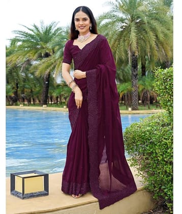 Satrani Silk Blend Embroidered Saree With Unstitched Blouse Piece ( LightBLue )