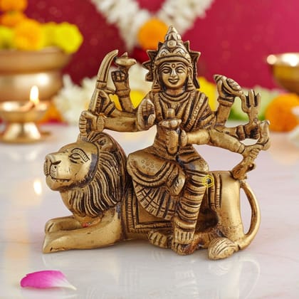 Brass Durga Ji Divine Statue - Graceful Goddess Idol for Worship, Height : 4 Inch (BSMAS1783 E)
