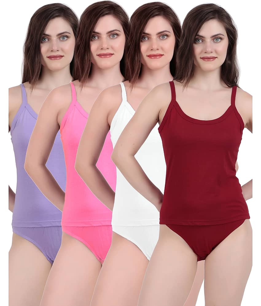 Inner Element Pack of 4 CAMISOLE Cotton Camisoles ( Multicolor )